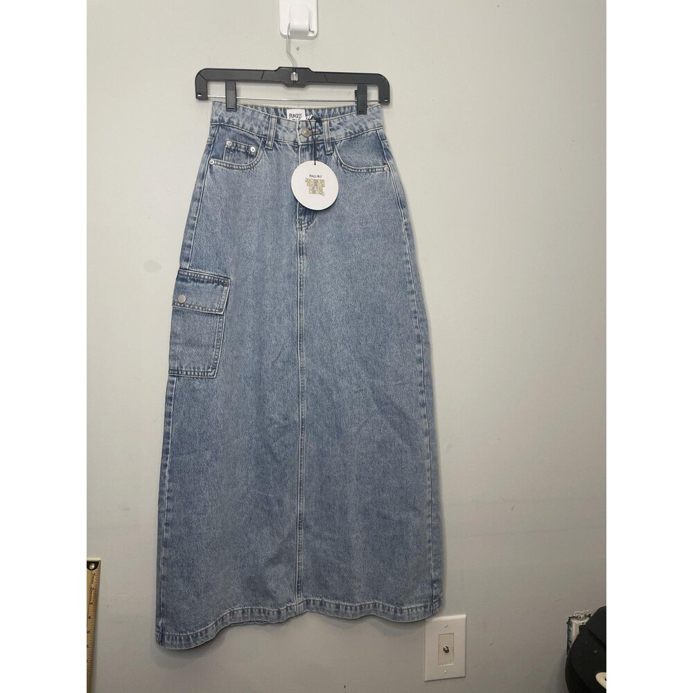 Princess Polly Skirt Women 0 Blue Denim McGuane Cargo High Waist Maxi Y2K NWT